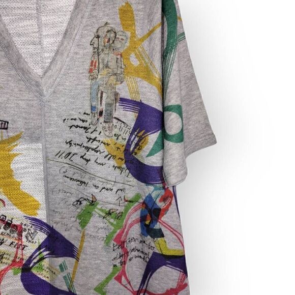 Inoah Womens Tee Dress Sz Large Grey VNeck T-shirt Artwork Painting Short Sleeve - Picture 9 of 13